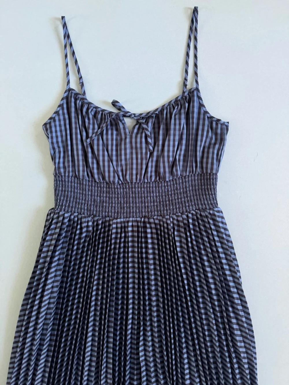 NWT J. Crew Smocked Waist Gingham Blue Pleated Cottagecore Peasant Midi Dress - Picture 4 of 6